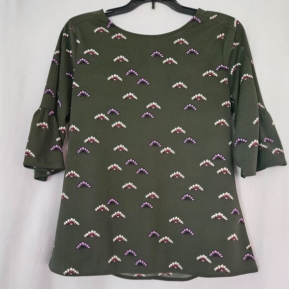 Ann Taylor Dark Green with‎ Purple Detail Keyhole Back Top Size Small - Picture 1 of 8